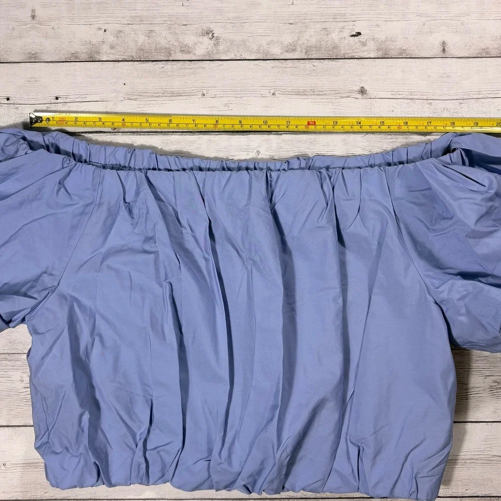 Banana Republic Blue Off The Shoulder Puff Sleeve Crop Top 701943-00-1 L